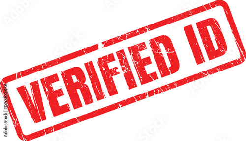 A striking red rubber stamp with an authentic grunge texture showing the important phrase VERIFIED ID