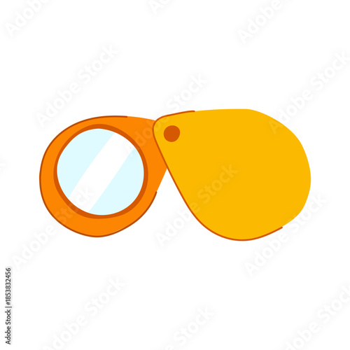 Folding loupe illustration representing a portable magnification device, essential for examining small objects with precision in fields like jewelry, science, diagnostics, and quality analysis