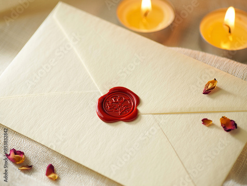 Sealed letter with candles and rose petals