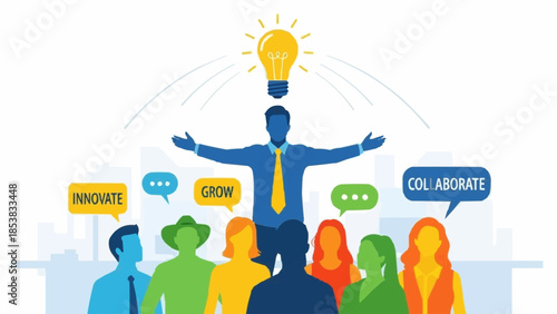 Teamwork and Innovation with a Bright Idea Leading the Way.