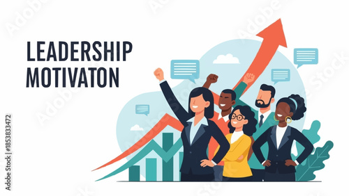 Diverse group of business professionals celebrating success with upward trending graph.