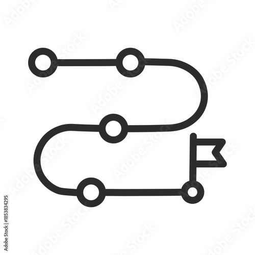 Strategic Roadmap Vector Icon of a Winding Path with Milestone Markers and Flag for Business Planning, Goals, and Success Journey