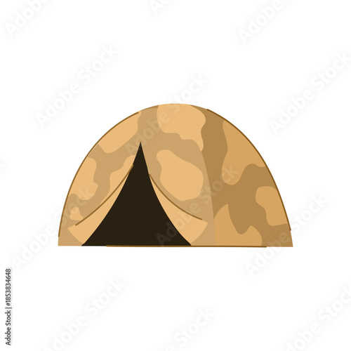 Camouflage tent illustrating temporary shelter and accommodation for military personnel, outdoor enthusiasts, or adventurers on expeditions and survival trips