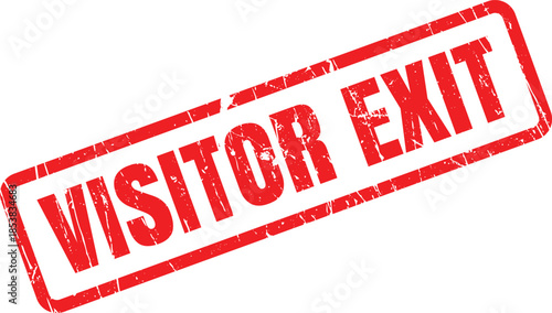 Red rectangular grunge rubber stamp reading VISITOR EXIT diagonally placed on a clean isolated white surface for departure