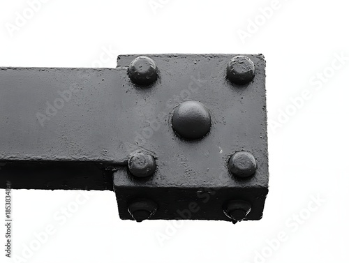 Metal bracket with bolts on white background.