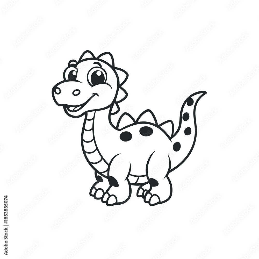 Fototapeta premium A cute cartoon illustration of a friendly baby dinosaur with big eyes and a happy smile.