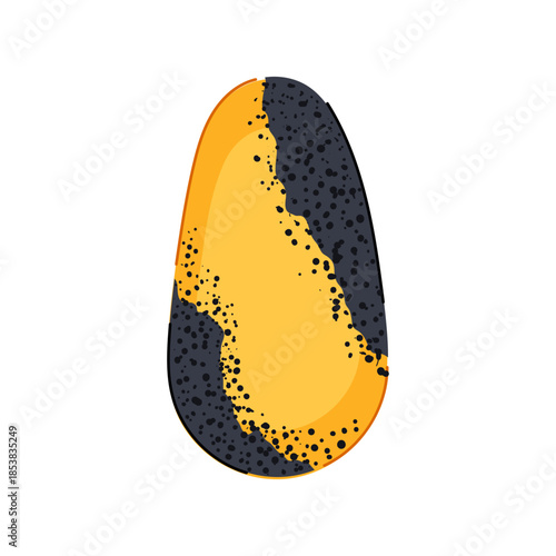 Abstract oval nail displaying a textured design mixing vibrant yellow and charcoal grey with black speckles, creating a unique and stylish artwork for manicure concepts
