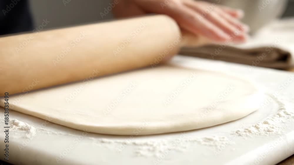 custom made wallpaper toronto digitalClose-up of hands using a rolling pin to flatten dough on a white surface.