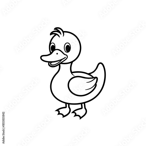 A cute cartoon duckling outline drawing for coloring books.