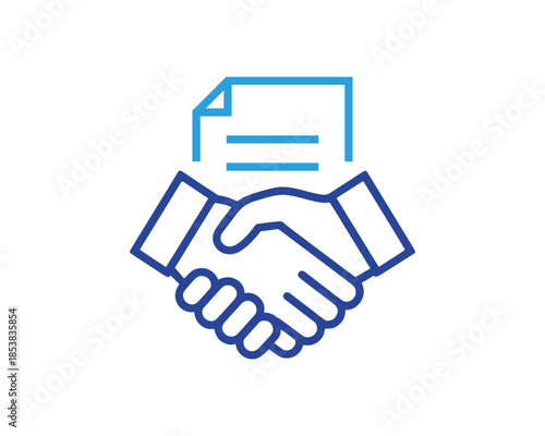 Handshake with document icon, Business contract line icon vector