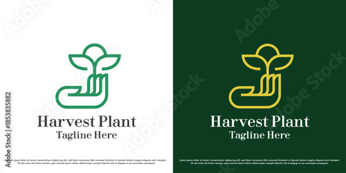 Harvest plant energy logo design illustration vector icon. Garden plant hand silhouette. Natural fresh outdoor environment icon symbol.
