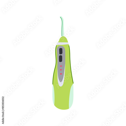 Green and grey portable dental irrigator providing a powerful stream of water for effective interdental cleaning, promoting oral hygiene and gum health