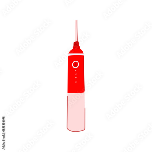 Red and light pink oral irrigator water flosser for daily interdental cleaning and gum care, modern electric dental hygiene device on white background, minimalist studio cutout