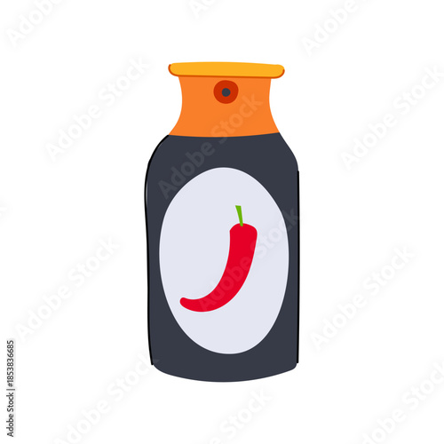 Pepper spray canister featuring a red chili pepper on a label, symbolizing self defense, protection, and security against potential threats or aggression