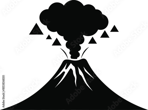 Black Volcano Erupting Smoke With Triangular Debris eruption mountain