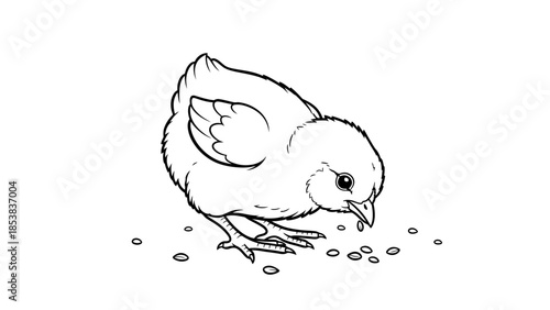 Cute Baby Chick Pecking Line Art Coloring Page for Kids