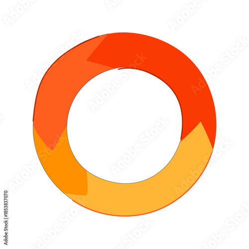 Circular arrow icon representing a continuous process, infinite loop, sequential steps, rotation, or update symbol with orange and yellow segments on white background