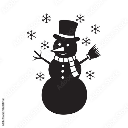Snowman Silhouette with Falling Snowflakes
