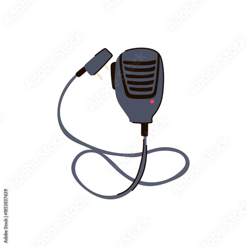 Handheld speaker microphone connecting to a two way radio, providing essential direct communication for security, police, and emergency services personnel in the field