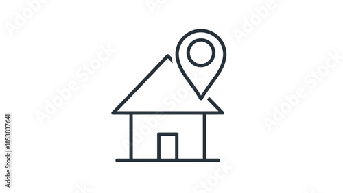 Simple black outline icon representing home location marker symbol for navigation and real estate applications