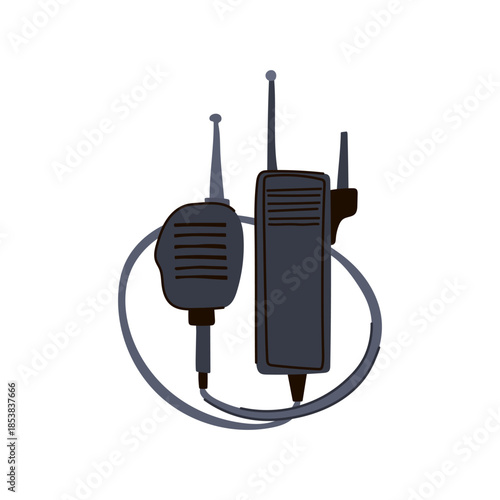 Two way radio with speaker microphone showing communication and security services through wireless transmission, often used for public safety and emergency response