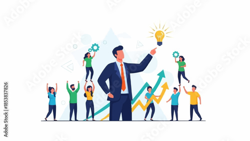 Successful businessman leading team towards innovation and growth.