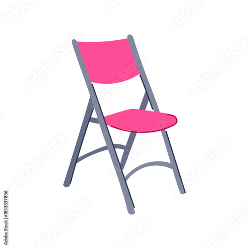 Pink and grey folding chair providing temporary seating, representing concepts of portability, event setup, travel, relaxation, and simple furniture design