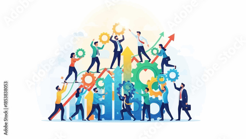 Diverse team collaborating on business growth and success.