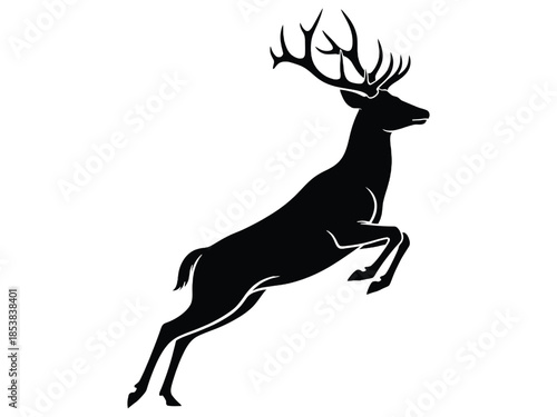 A majestic silhouette of a leaping deer with impressive antlers