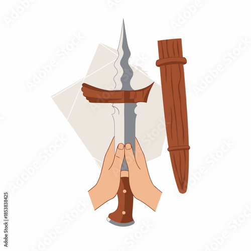 Hands holding a dagger illustration
