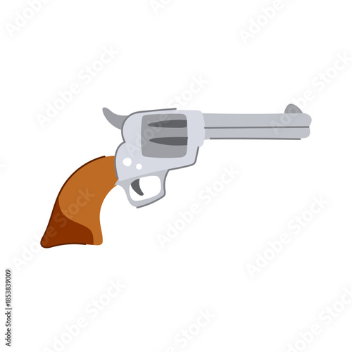 Revolver gun representing concepts of crime, security, law enforcement, western culture, danger, and self defense, presented in a simple, flat design for various applications