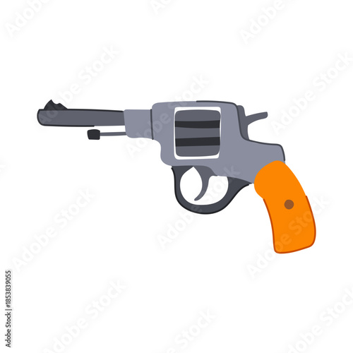 Handgun revolver design presenting a firearm as a weapon for concepts like danger, security, crime, protection, defense, self defense, and enforcement