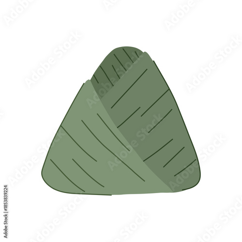 Green leaf wrapped traditional sticky rice dumpling or zongzi, representing a staple food and cultural symbol often enjoyed during the annual dragon boat festival