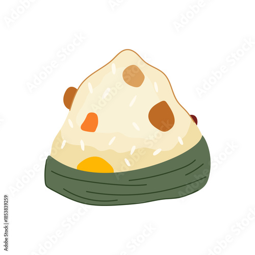 Savory rice dumpling zongzi wrapped in bamboo leaves, showcasing sticky rice and various delicious fillings, celebrating traditional asian cuisine and culture