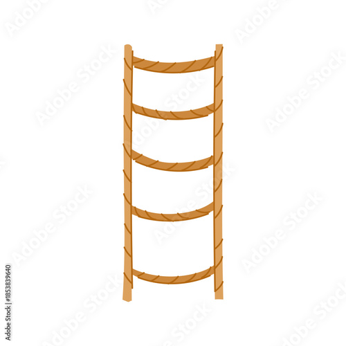 Rope ladder with wooden rungs and braided sides symbolizing upward ascent, progress and overcoming obstacles on the journey to goals, growth, ambition and success