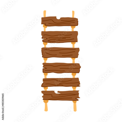 Wooden rope ladder with worn rungs symbolizing ascent, progress and adventure rustic, weathered steps representing challenge, growth and overcoming obstacles on the path to success