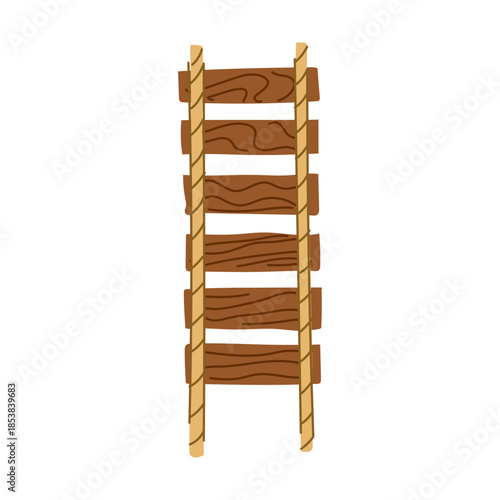 Wooden rungs woven into a rope ladder on a plain background, symbolizing ascent, progress, challenge and adventure a simple flat vector for growth and achievement concepts