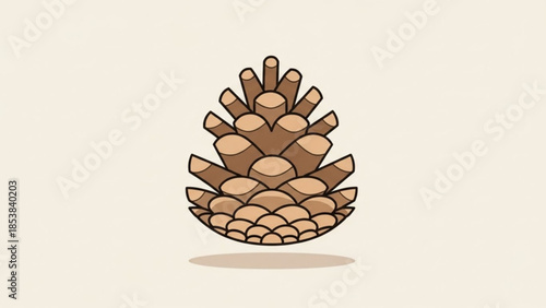 Brown pinecone graphic illustration with beige background, detailed vector art for design projects