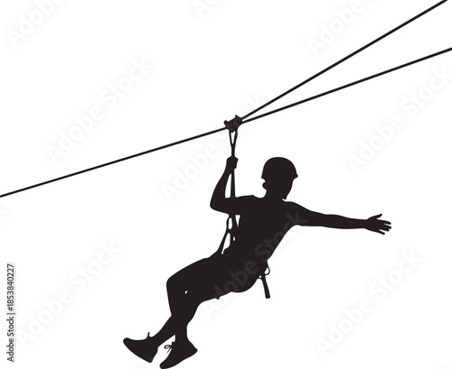 Person Ziplining Adventure Silhouette Icon Isolated on White Background