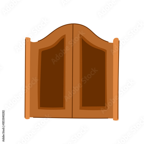 Saloon doors closed at a rustic wooden western bar entrance, vintage wild west tavern icon and illustration evoking frontier nightlife and classic old west architecture and design