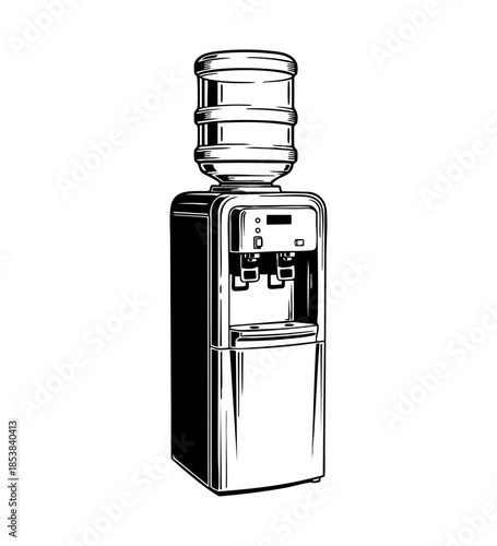 Water Dispenser Black and White Line Art Illustration
