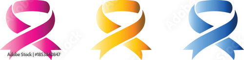 Pink gold and blue awareness ribbons for health and charity design