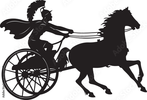 Roman Chariot Racing Silhouette - Warrior Driving Horse Drawn Carriage