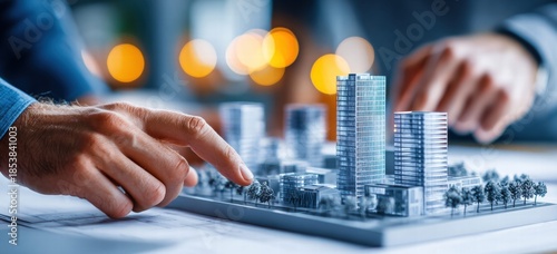 Architects reviewing a building model