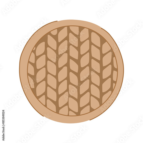 Round circular manhole cover with raised pattern on street pavement, providing access to underground sewer, drainage and utility networks for maintenance and service operations