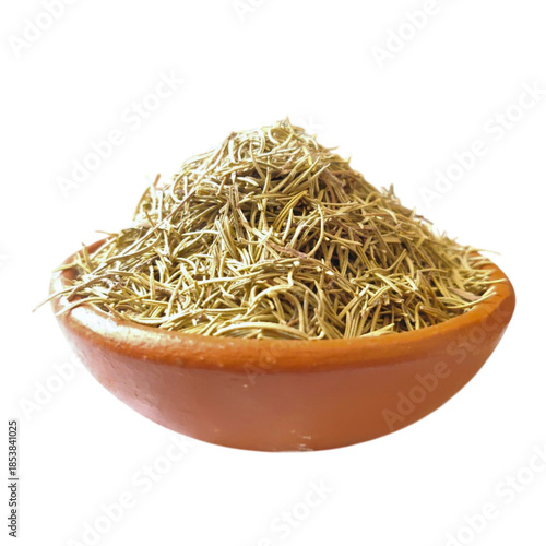 rosemary on clay small bowl isolated on white background - 1