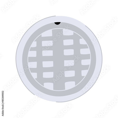 Metallic manhole cover with a grid pattern isolating on white, representing underground utility access, urban drainage systems, and city engineering in a simple, clean illustration style