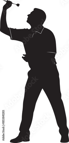 Black Silhouette of Man Throwing Dart Aiming at Target Vector Illustration