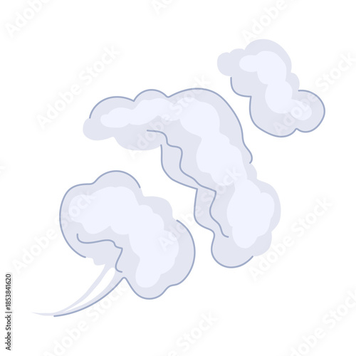 White smoke or steam clouds dissipating in the air, depicting concepts like energy release, pollution, hot vapor, exhaust, or a comic book effect element on a clean white background