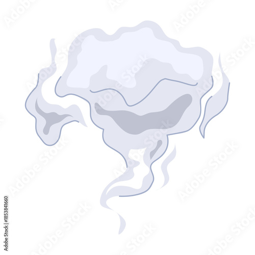 Stylized white gray smoke or steam cloud forming an isolated abstract vapor plume, translucent and soft edged, perfect for design, ui icons, animation, or atmospheric effects